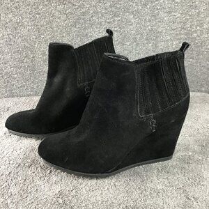 Gianni Bini Suede Leather Wedge Ankle Boots Booties Sz 9M Black